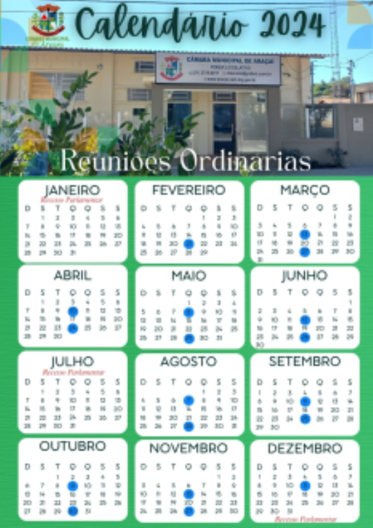 CALENDÁRIO DAS SESSÕES ORDINÁRIAS DA CÂMARA MUNICIPAL