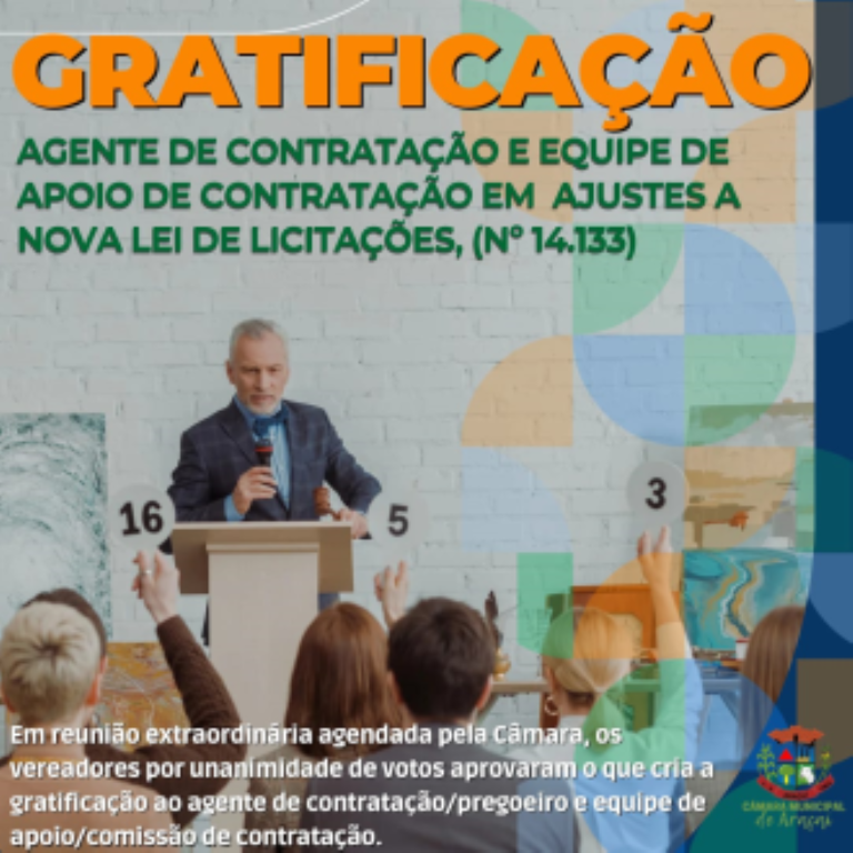 APROVADO: GRATIFICAÇÃO AGENTE DE CONTRATAÇÃO E EQUIPE DE APOIO DE CONTRATAÇÃO EM AJUSTES A NOVA LEI DE LICITAÇÕES Nº 14.133
